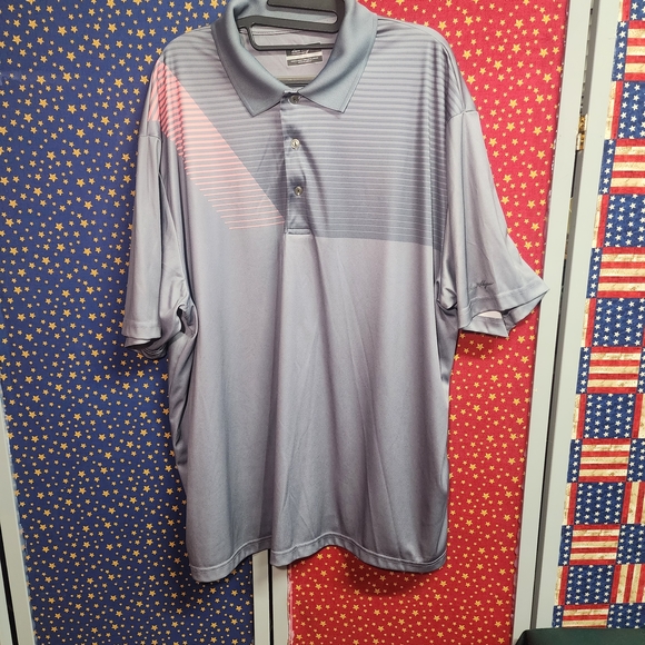 Hogan Other - **Hogan Gray Striped Golf Polo with Subtle Pink Accent**